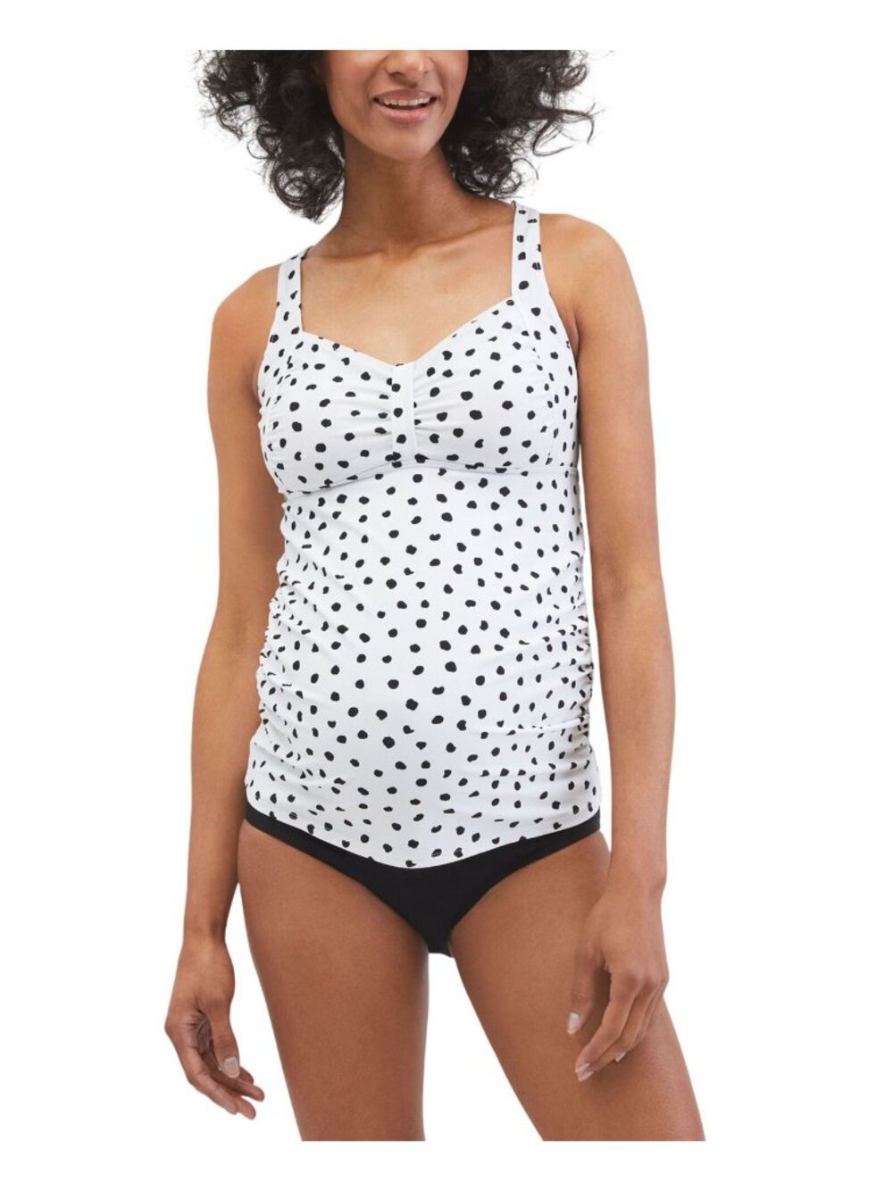 NWT Motherhood Maternity Swim Top Tankini with Racerback White / Black Dot S